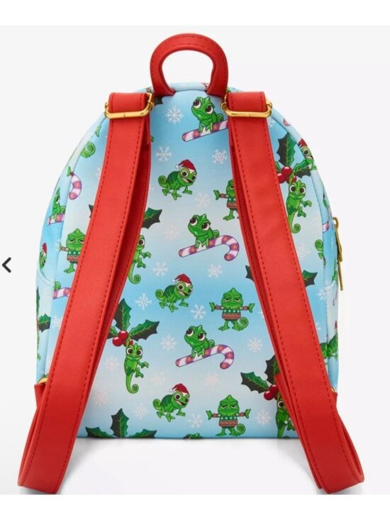 Loungefly Tangled Rapunzel Pascal Holiday Christmas Blue Mini Backpack AOP NWT main image 2